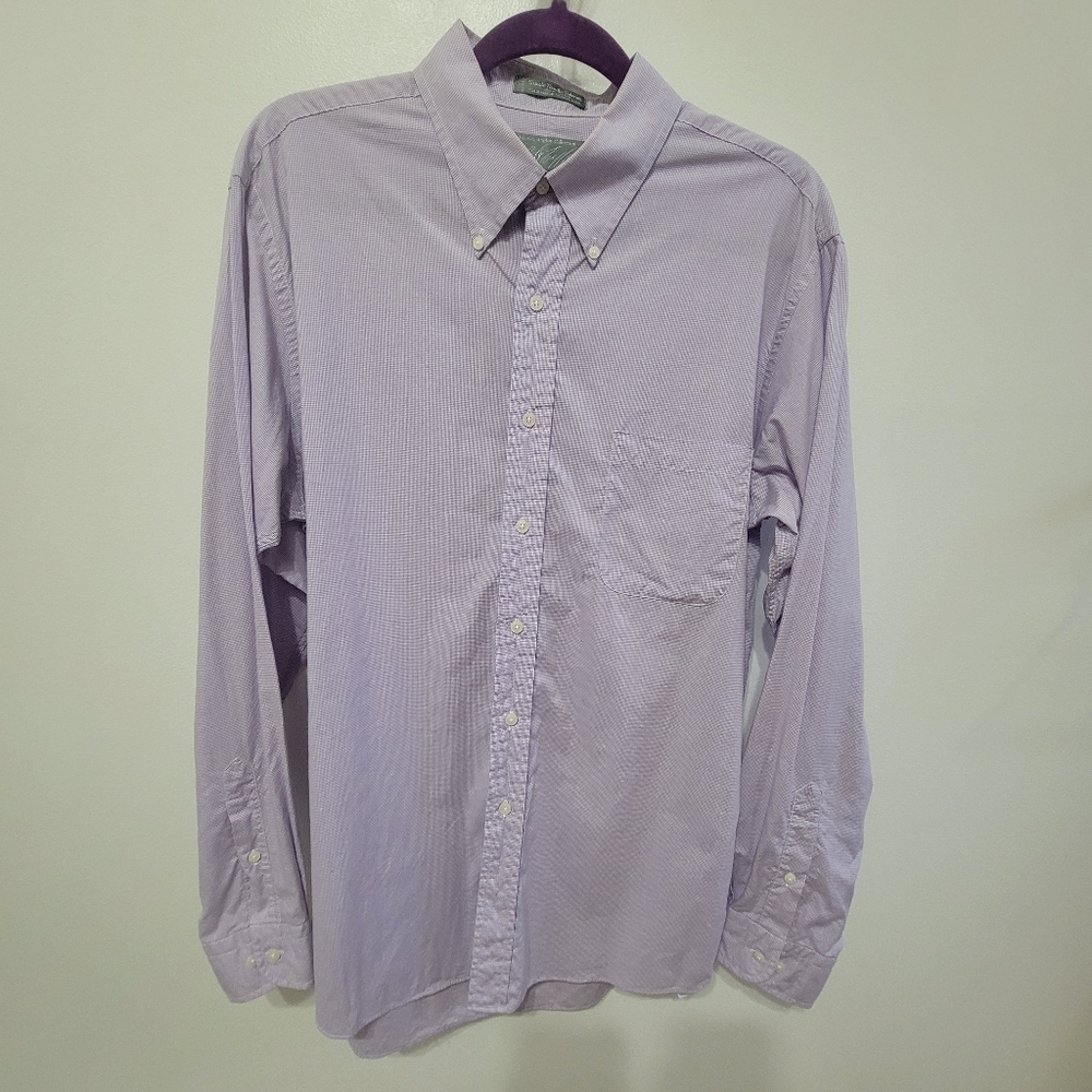 Lord & Taylor Men's Size 16.5 Purple White Checkered Dress Shirt